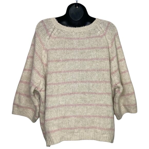 Nina Kendosa Paris Sweater Womens OS 3/4 Sleeve Wool Blend Preppy Boxy Striped - Picture 4 of 9